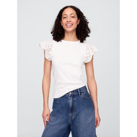 GapRibbed Flutter Sleeve T-Shirt