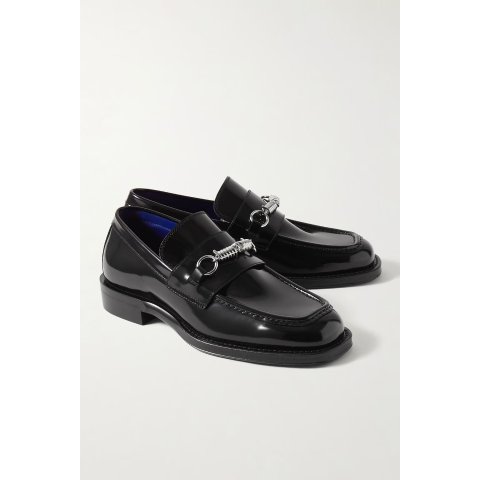 BurberryEmbellished Glossed Leather Loafers