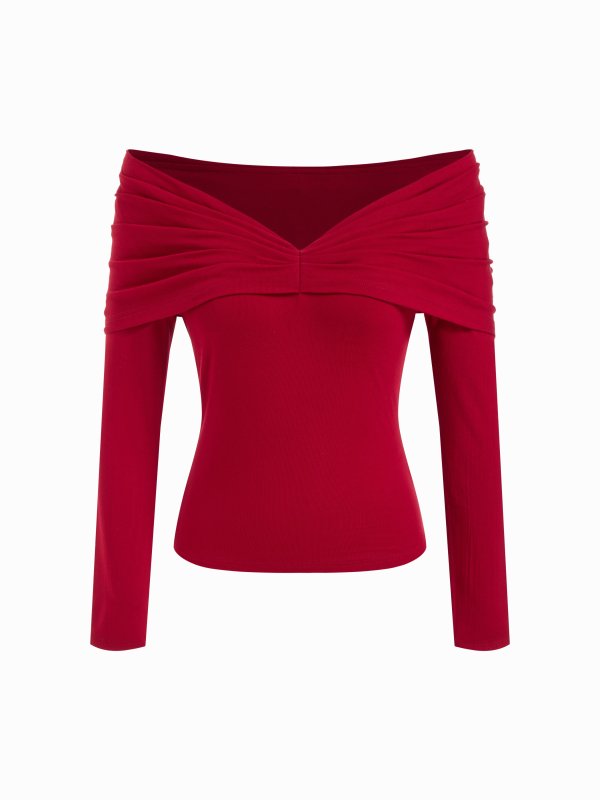 Knit 长袖露肩上衣