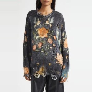 R13 Distressed Floral Knit Sweater