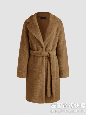 Fleece 休闲羊羔绒带领腰带大衣