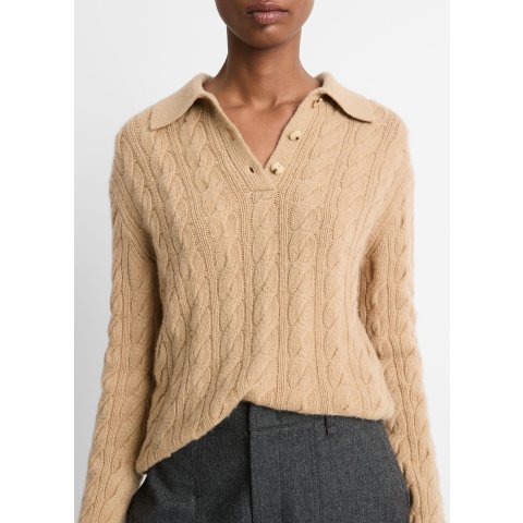VinceCable-Knit Wool-Blend Polo Sweatshirt
