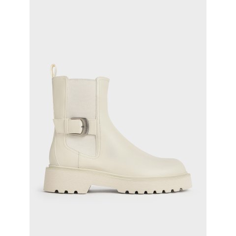Charles & KeithSide-Buckle Chelsea Boots Chalk Ridged Sole