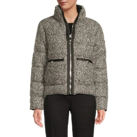 Karl LagerfeldPatch Pocket Tweed Puffer Jacket