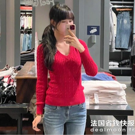 Hollister圣诞/新年就选红色 同款圆领 @SankIcon 扭花圆领毛衣