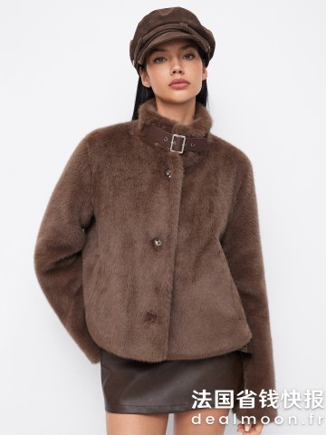 Faux Fur 长袖系带外套