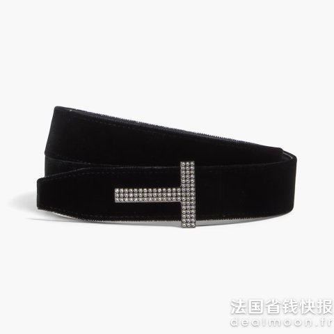 Tom Ford水晶logo天鹅绒腰带