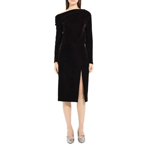 TheoryOff-The-Shoulder Velvet Midi Dress