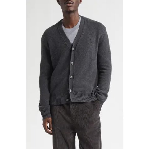 Ami ParisAmi de Coeur Embroidered Cashmere Wool V-Neck Cardigan