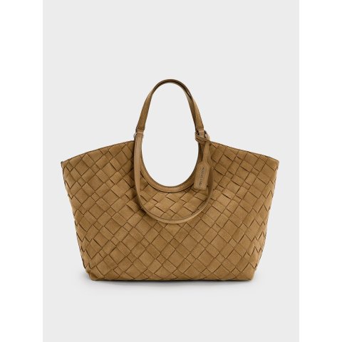 Charles & KeithIvette Recycled Suede Woven Tote Bag Sahara Sand