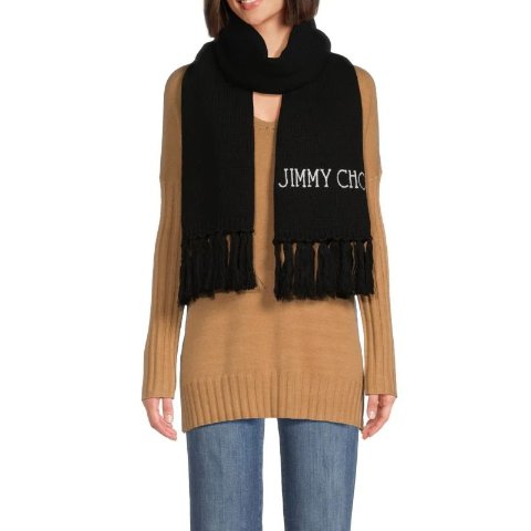Jimmy ChooFringed Logo Wool Scarf