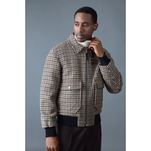 MackageRHETT-HT Houndstooth Wool Bomber Shearling Collar