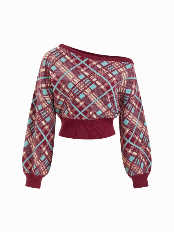 Knit 不对称领针织毛衣 长袖