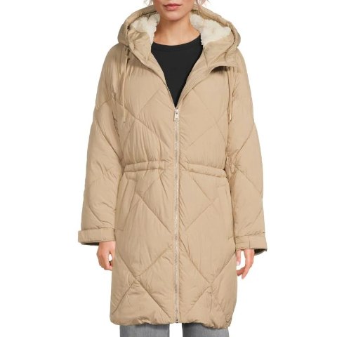 Levi sDiamond Quilted Longline Shearling Coat