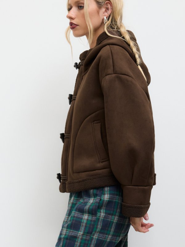 仿羊羔毛连帽外套