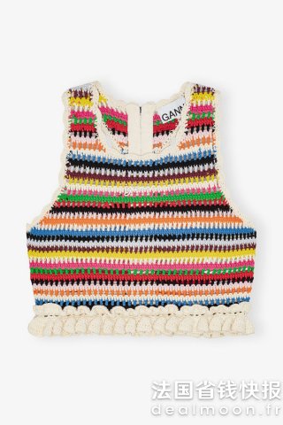 Ganni多色钩针花边上衣