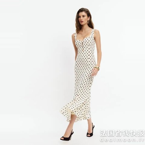 Reformation波点裙永远经典Laine 连衣裙 白色 M码