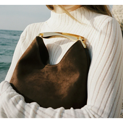 麂皮手提包 咖啡色