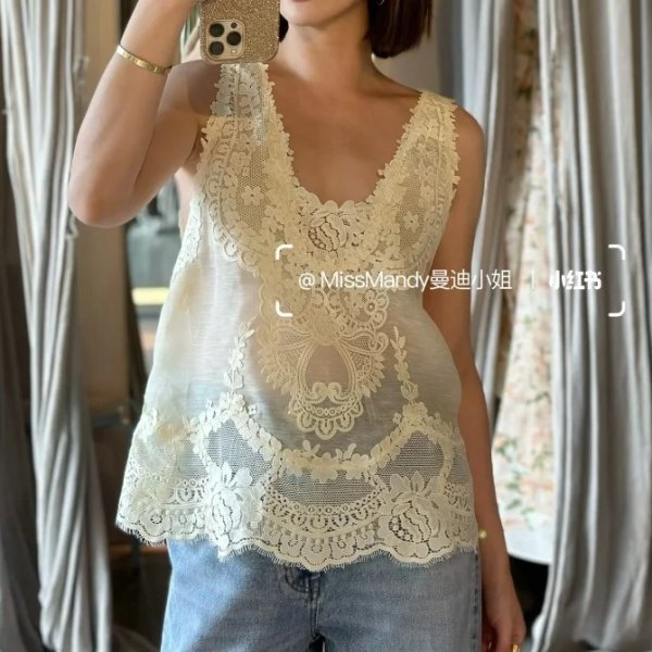 Guipure 蕾丝拼接背心 亚麻真丝混纺@MissMandy曼迪小姐