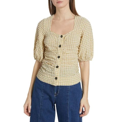 GanniRuched Seersucker Top