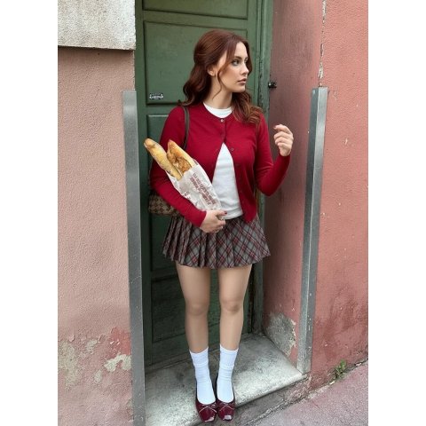 Wool-like 低腰格纹百褶裙