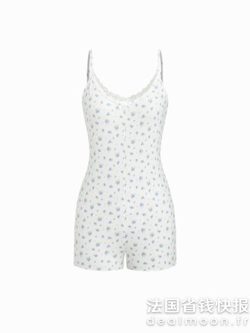 Ditsy Floral V领蝴蝶结连体家居服