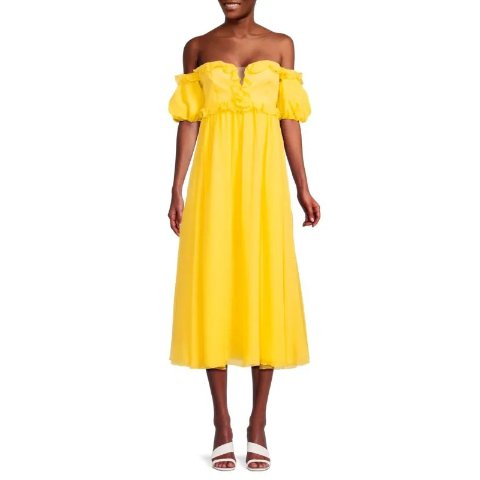 Giambattista ValliSilk Ruffle Off Shoulder Dress