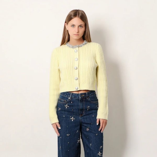  针织羊毛开衫 水钻装饰