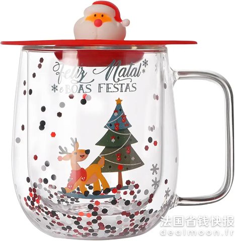 Christmas 红色双层玻璃咖啡杯 3D圣诞树杯盖