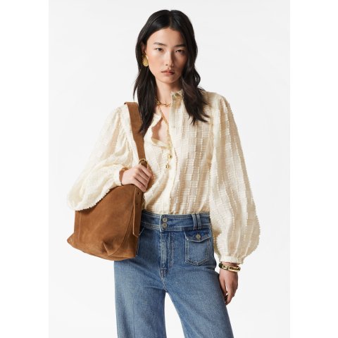 Chemisier 纹理泡泡袖衬衫