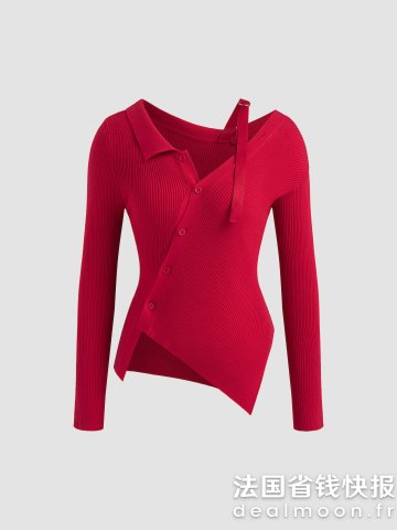 Christmas 针织长袖上衣 不对称领