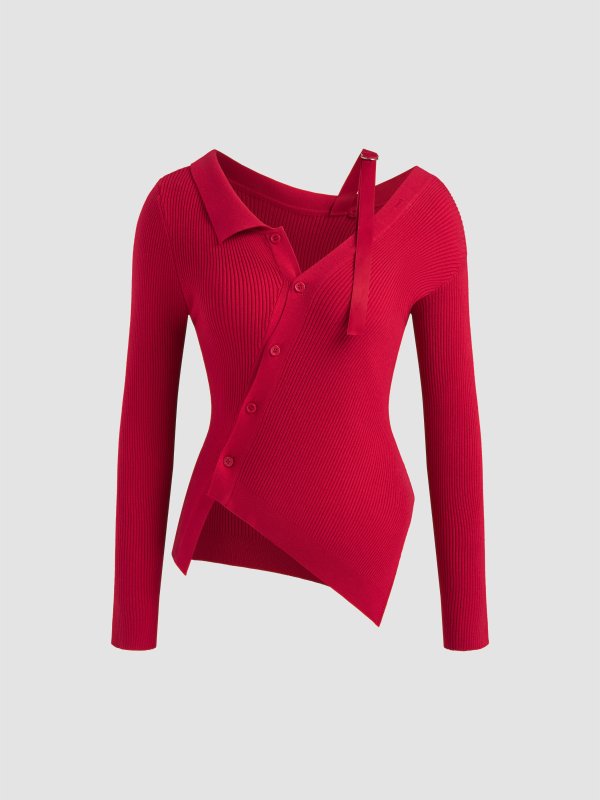 Christmas 针织长袖上衣 不对称领