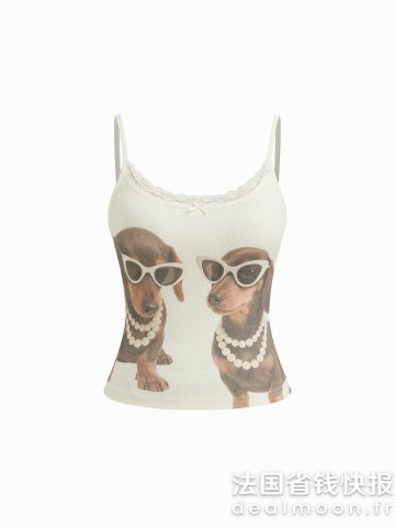 Knit 鹿图案蝴蝶结蕾丝吊带上衣