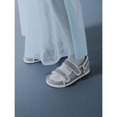 Charles & KeithMesh Pearl Flatform Sandals Silver