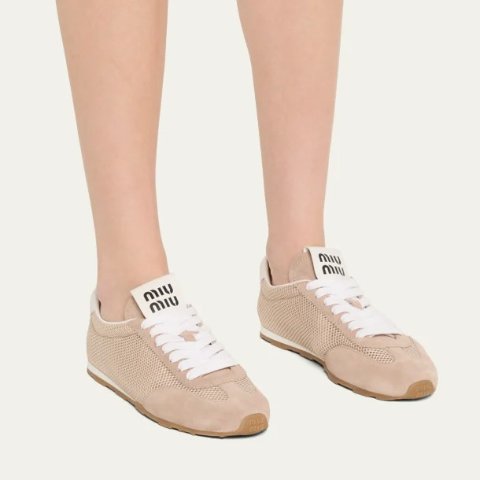 Miu MiuGet $50 Gift Card,Spend$1000 Get $300 Gift CardLow-Top Mesh Suede Sneakers