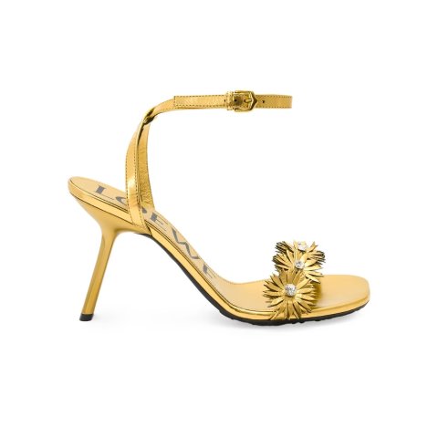 LoeweMetallic Leather Sandals Petal Flower Crystal 90MM