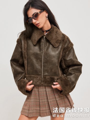 City Chic 仿羊羔毛翻领夹克