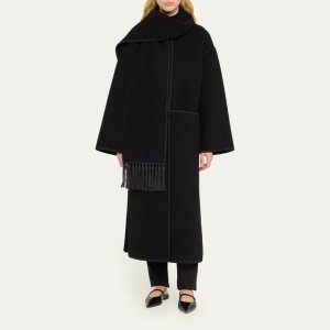 Toteme Fringe Embroidered Scarf Wool Coat
