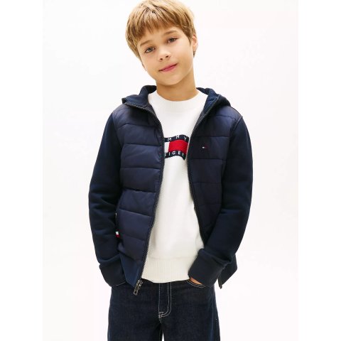 Kids Mixed Media Hooded Quilted Jacket