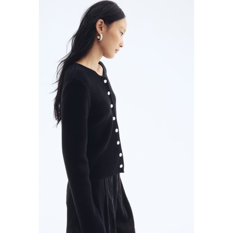 H&M黑色罗纹棉开衫