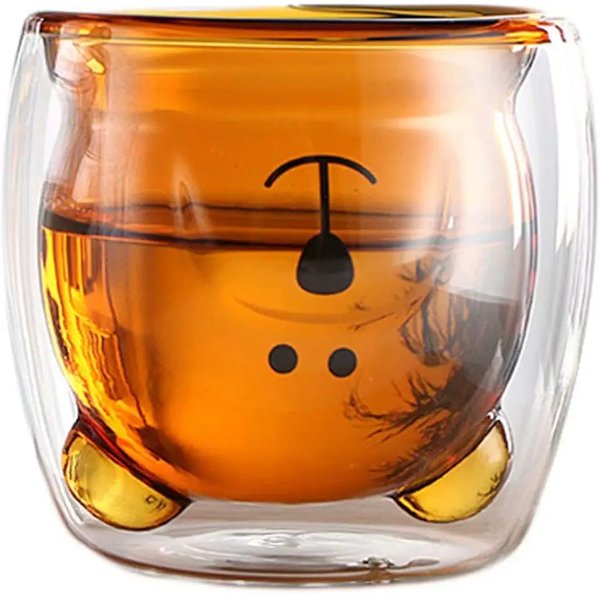 小熊双层玻璃杯 棕色