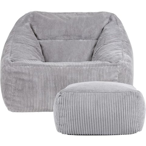 IconIcon Natalia 灰色绒布豆袋椅含脚凳