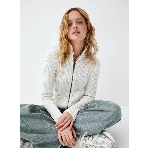 Ribbed 拉链立领开衫