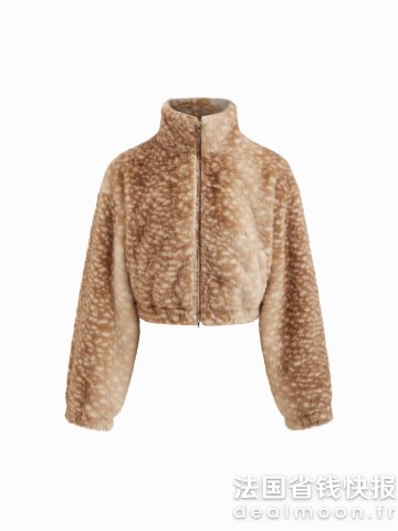 Faux Fur 高领拉链鹿纹外套
