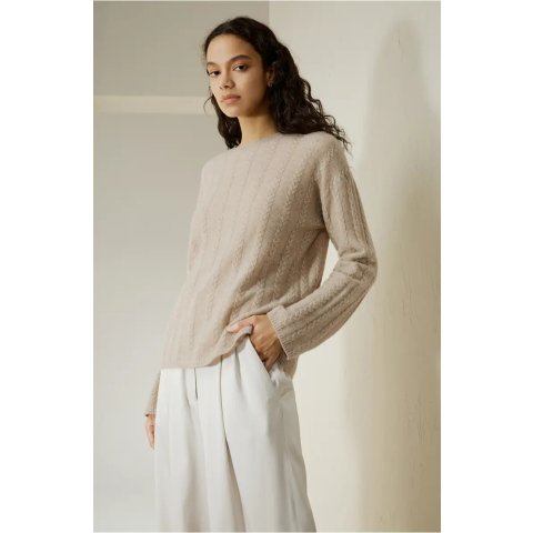LILYSILKSemi-Sheer Cable-knit Cashmere Sweater