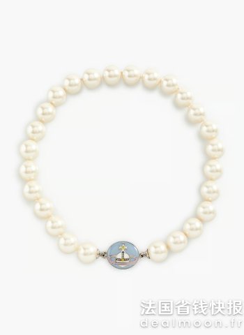 Vivienne Westwood白珍珠蓝色珐琅土星项链