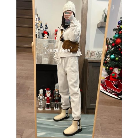 骨白色束脚慢跑裤