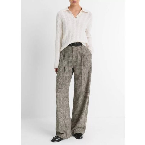 VinceWool-Blend Cable-Knit Polo Sweatshirt