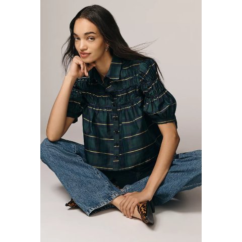 MaeveLeandra Taffeta Shirred Blouse