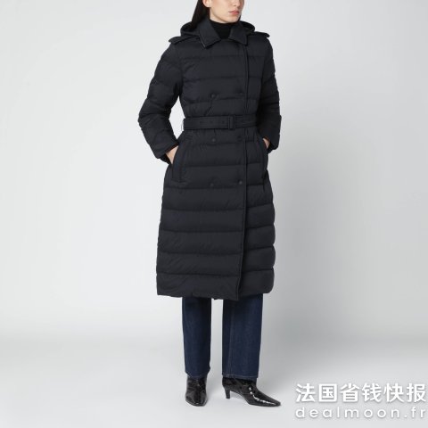 Burberry黑色双排扣腰带羽绒大衣